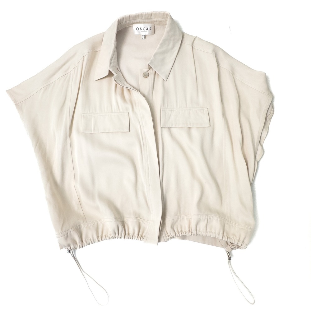 OSCAR The Collection Ivory Cropped Utility‎ Shirt Jacket Drawstring Hem Size -M